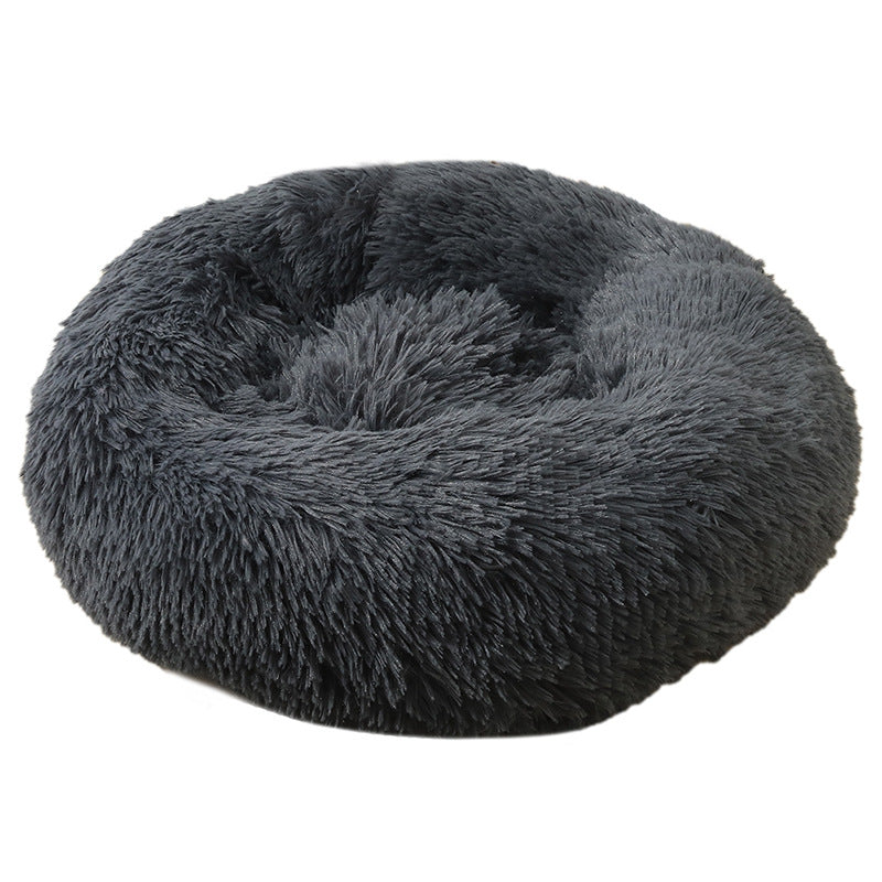 Dark Grey 50cm Cozy Round Pet Bed - Plush Cat & Dog Bed with Non-Slip Base, Machine Washable