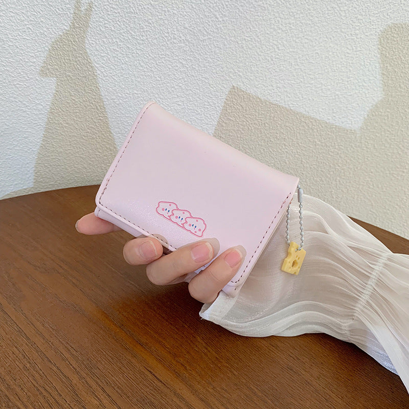 Pink 2PCS Women's Compact Short Wallet - Premium Multi-Function Mini Coin Purse with Card Slots & Zip Closure