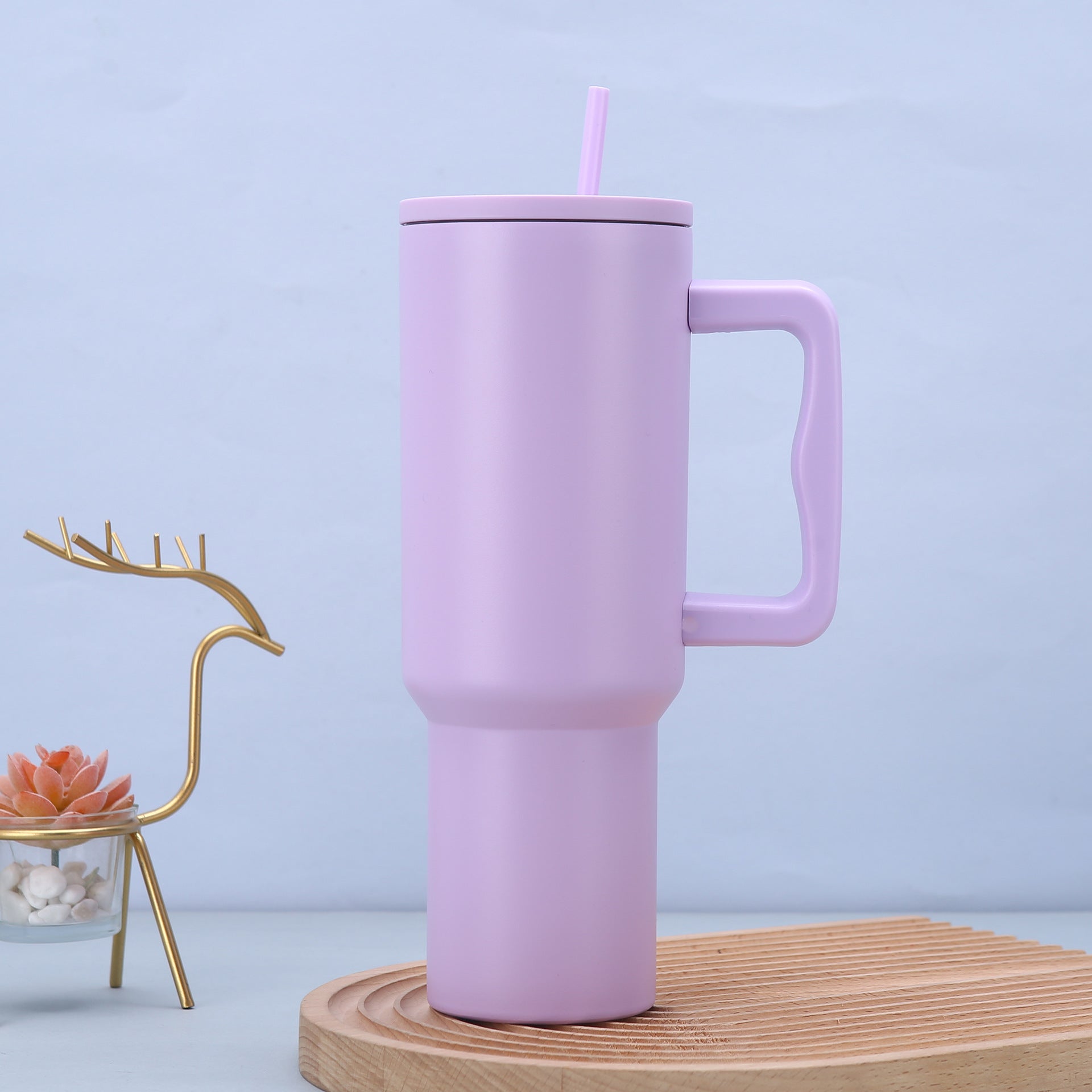 Purple 40oz Stainless Steel Tumbler with Handle & Straw - Large Capacity Car Cup