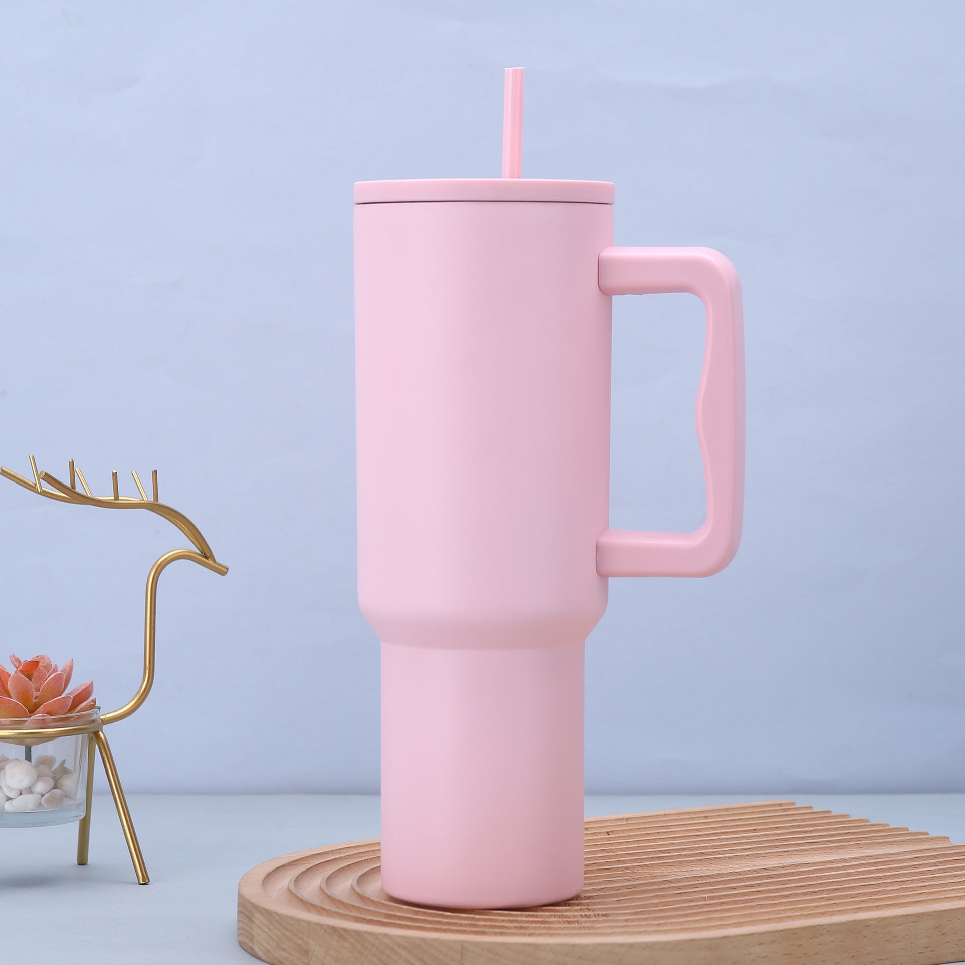 Pink 40oz Stainless Steel Tumbler with Handle & Straw - Large Capacity Car Cup