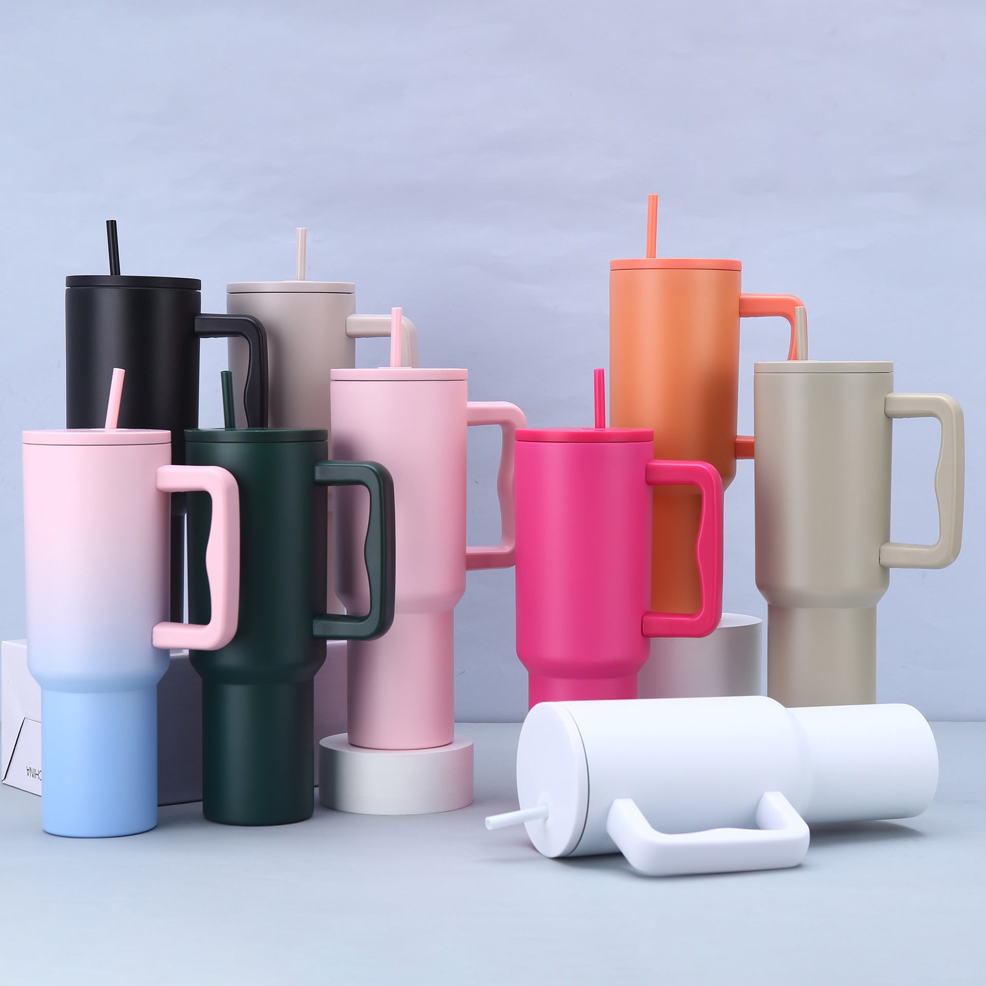 Dark Green 40oz Stainless Steel Tumbler with Handle & Straw - Large Capacity Car Cup