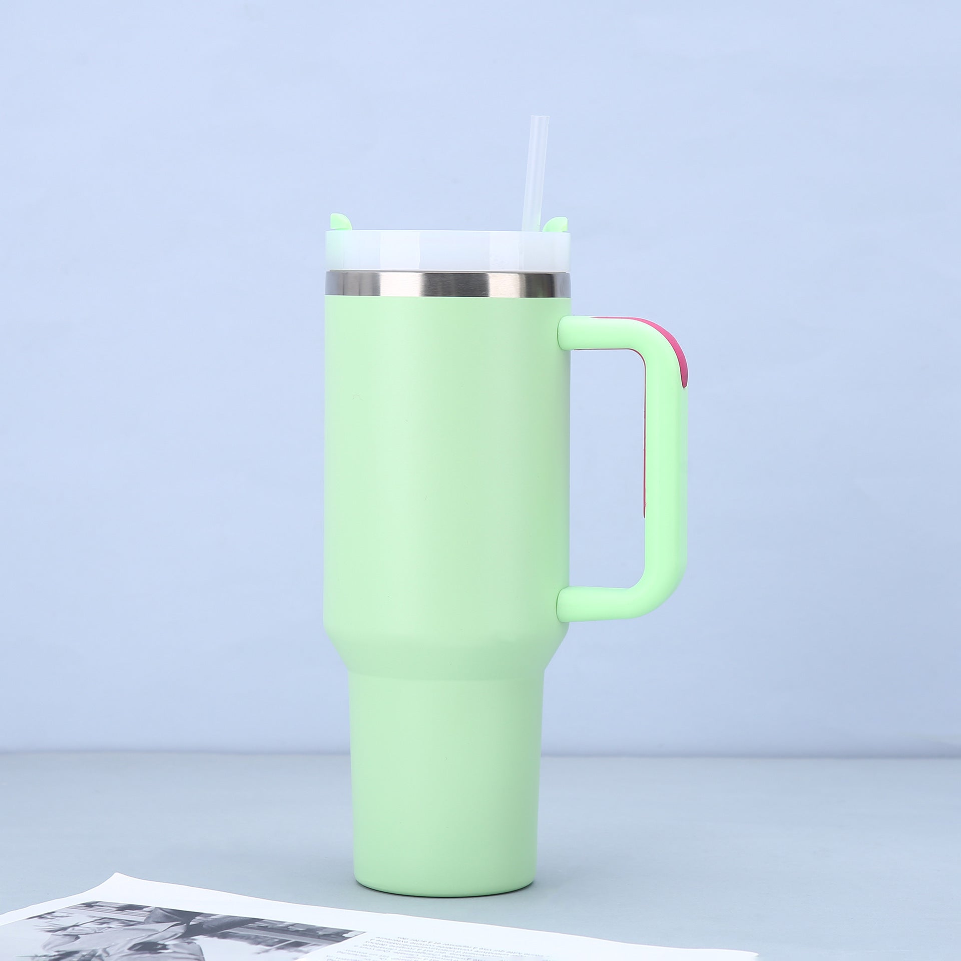 Chartreuse 40oz Stainless Steel Tumbler with Handle & Straw - Large Capacity Insulated Travel Mug