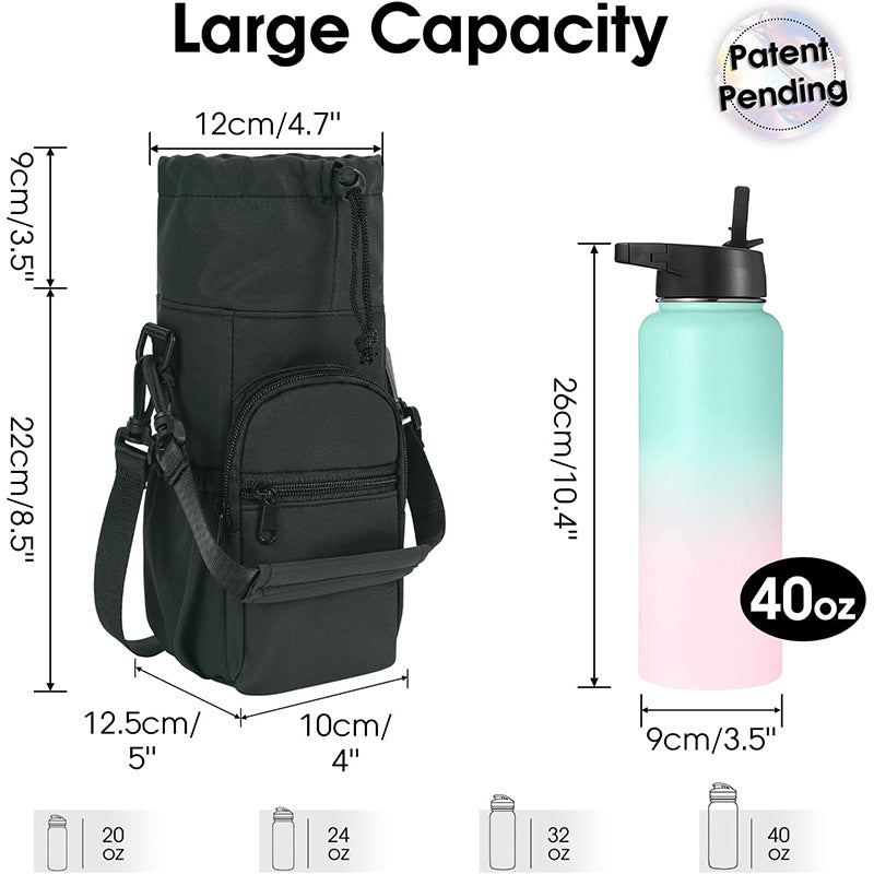 Purple Insulated Cup Holder Bag with Adjustable Strap - Water Bottle Carrier with Lock Drawstring & Heatproof Handle