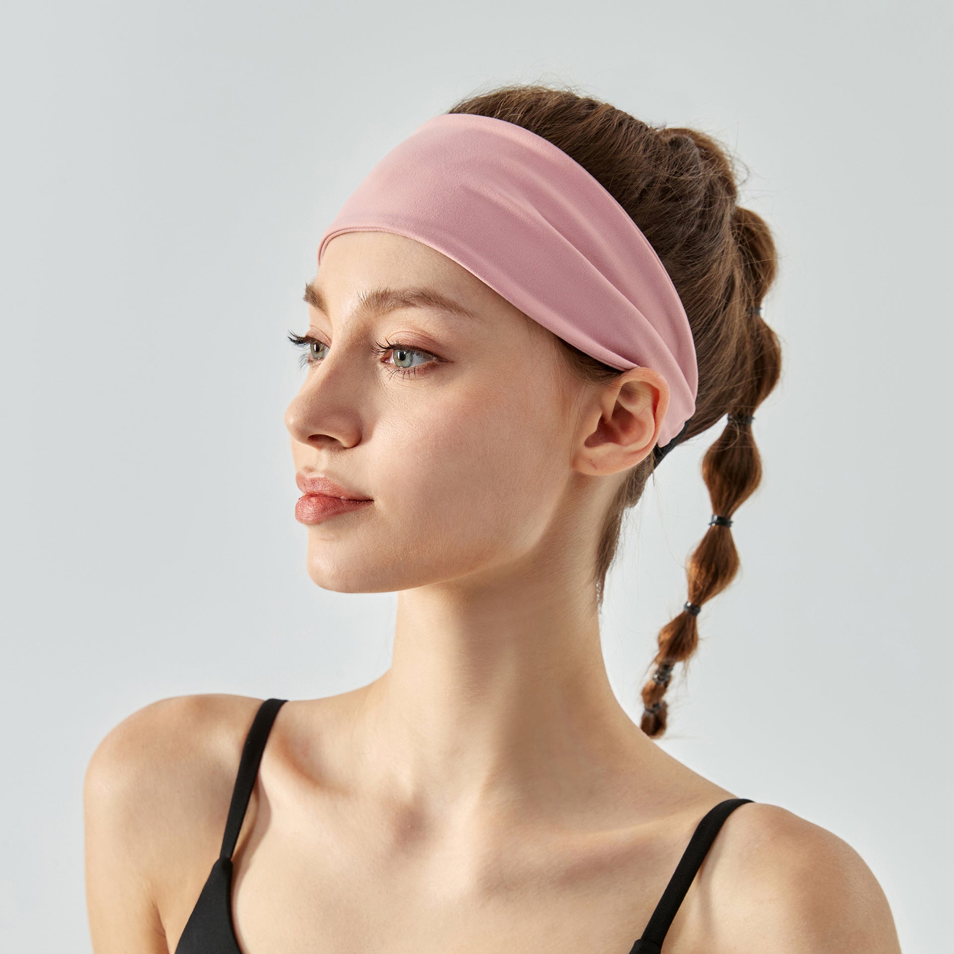 Pink Premium Wide Yoga Headband - Breathable Nylon/Spandex Sweat-Wicking Hair Band for Women (49cm Circumference) - Athletic Non-Slip Fitness Headwrap
