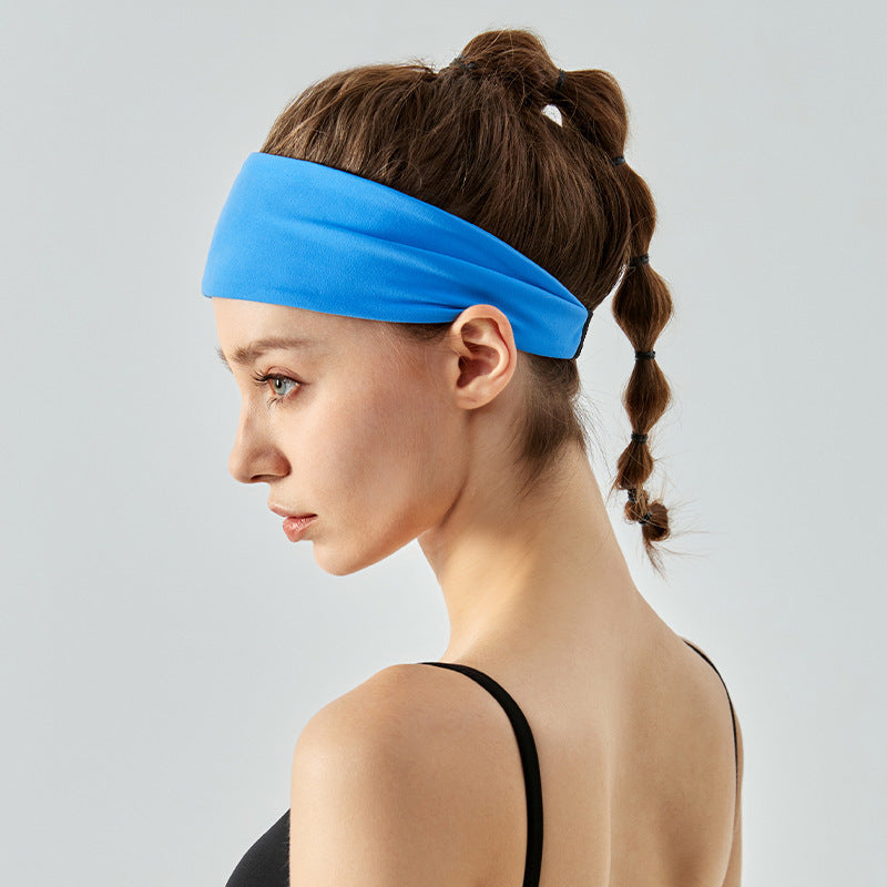 Blue Premium Wide Yoga Headband - Breathable Nylon/Spandex Sweat-Wicking Hair Band for Women (49cm Circumference) - Athletic Non-Slip Fitness Headwrap