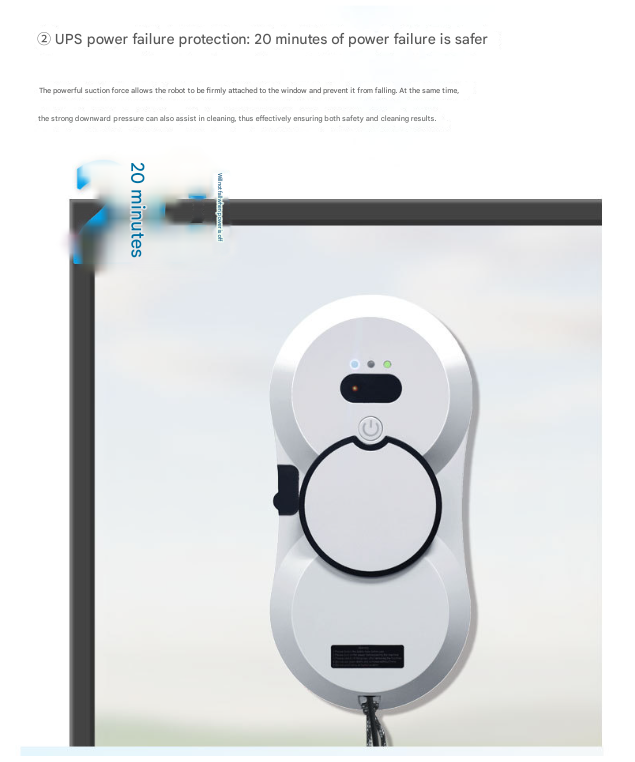 White Smart Window Cleaning Robot - 5600Pa Strong Suction, Auto Water Spray, 3 Cleaning Modes with UPS Power Backup