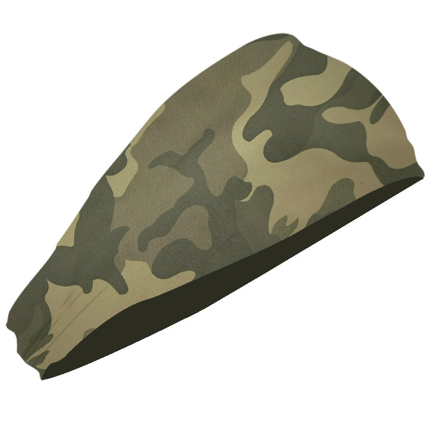 Camouflage Yellow 5-Pack Wide Sports Headbands for Women - Non-Slip Yoga Headwraps with Sweat-Wicking Fabric (88% Nylon+12% Spandex)