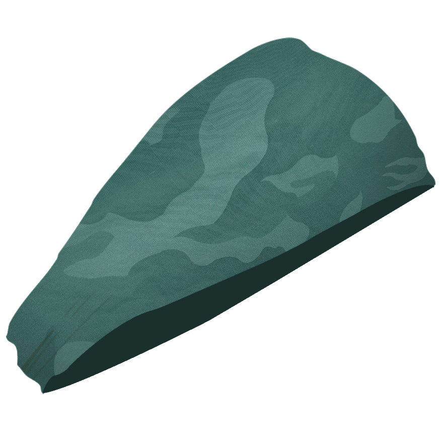 Camouflage Dark Green 5-Pack Wide Sports Headbands for Women - Non-Slip Yoga Headwraps with Sweat-Wicking Fabric (88% Nylon+12% Spandex)