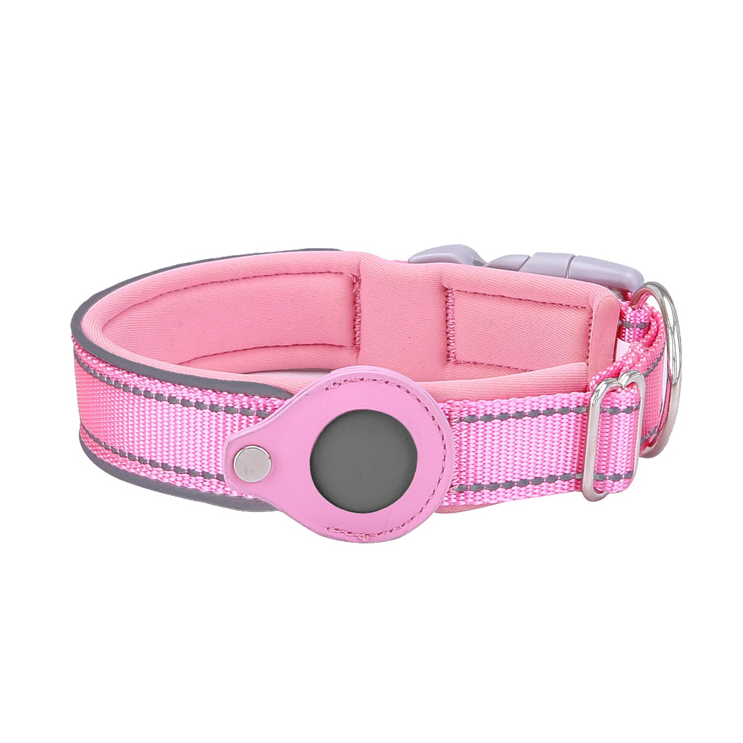 S Pink Secure Nylon Dog Collar with Built-in Apple AirTag (not included) Holder Case - Pet Tracker Accessory