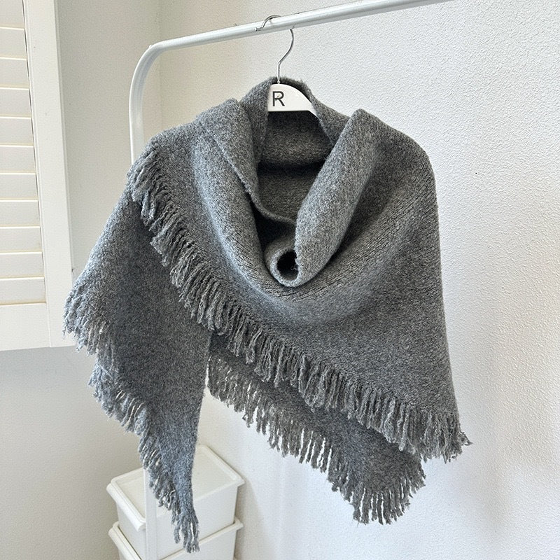 Grey Elegant Knit Scarf Shawl with Tassels - Versatile Warm Wrap (65cm x 175cm)