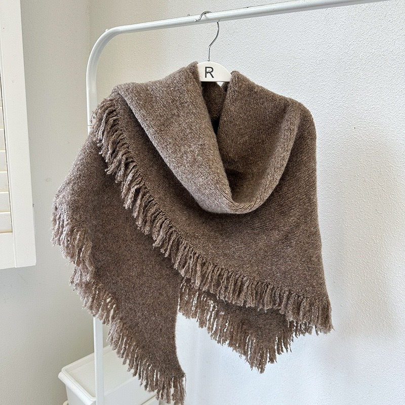 Coffee Elegant Knit Scarf Shawl with Tassels - Versatile Warm Wrap (65cm x 175cm)