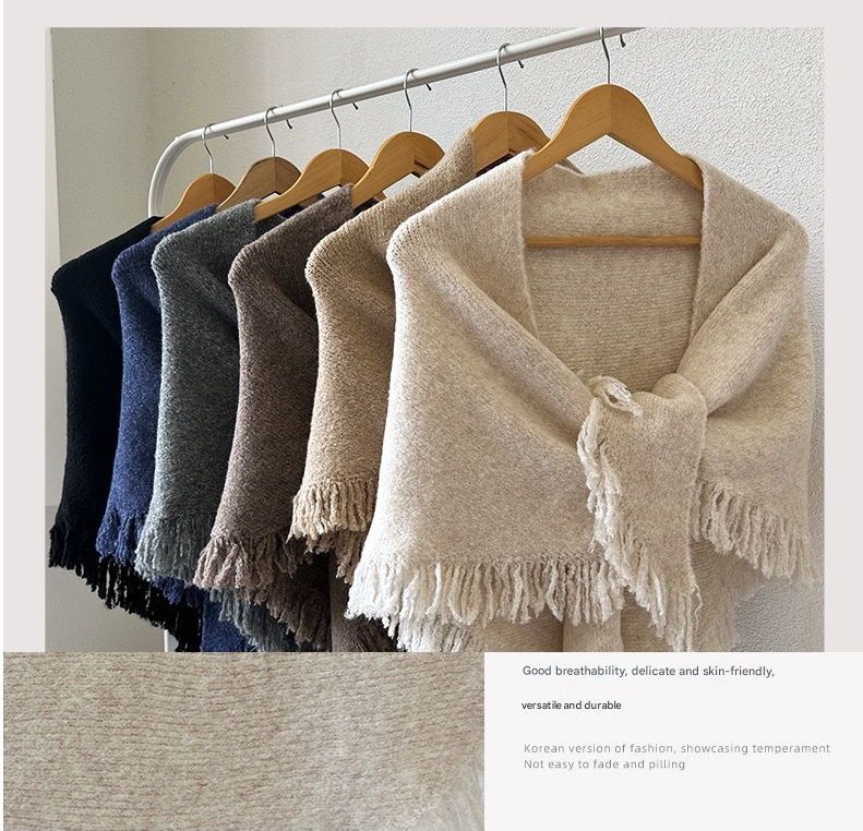 Coffee Elegant Knit Scarf Shawl with Tassels - Versatile Warm Wrap (65cm x 175cm)