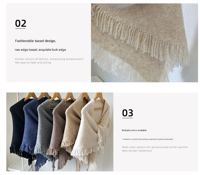 Coffee Elegant Knit Scarf Shawl with Tassels - Versatile Warm Wrap (65cm x 175cm)