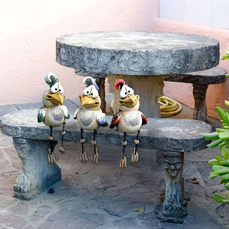 Green Quirky Resin Rooster Figurine Set (2-Pack) - Novelty Chicken Home Decor Ornaments