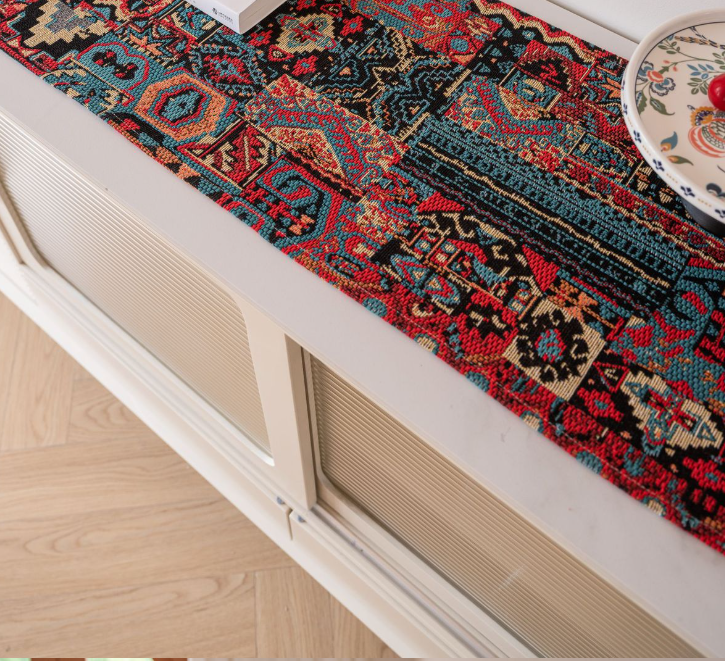 Vintage Jacquard 33-180cm Elegant Geometric Jacquard Table Runner with Tassels - Modern Dining & Coffee Table Decor