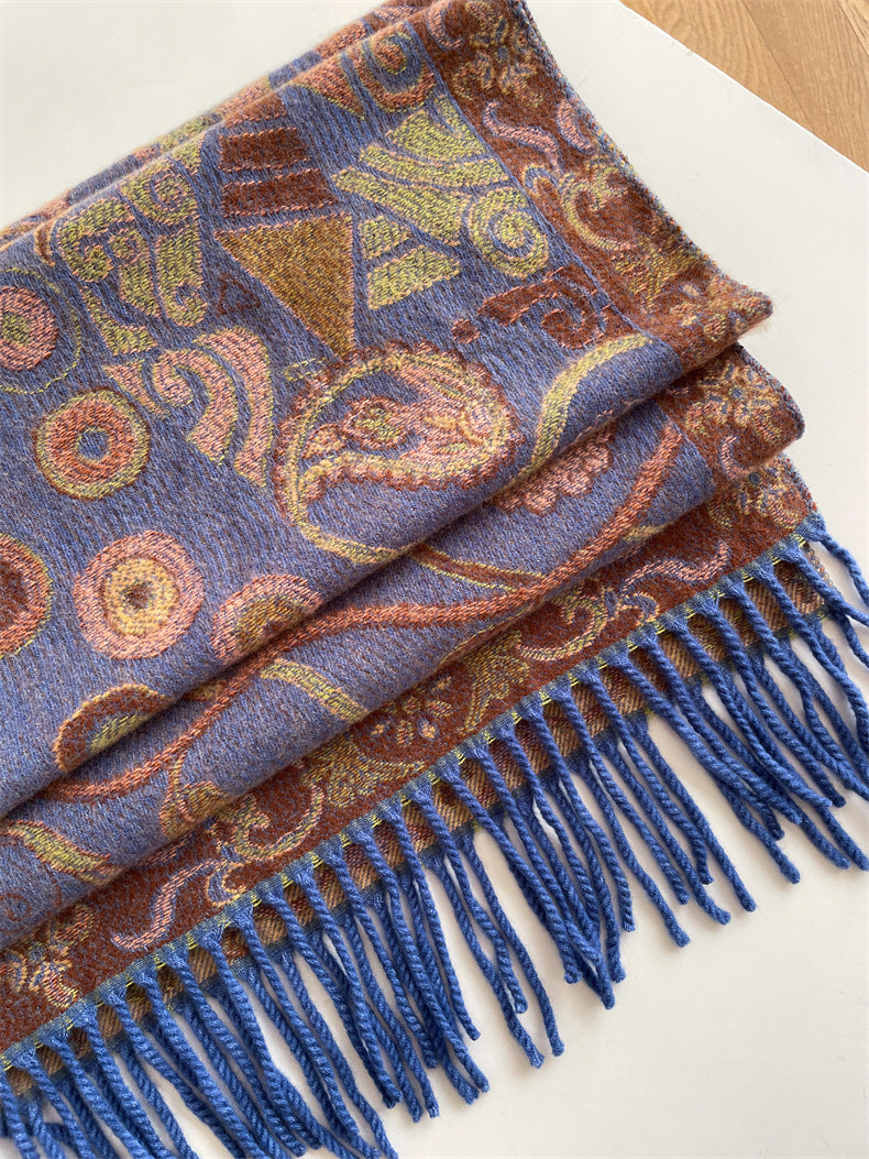 Khaki Bohemian Paisley Print Scarf - Large Lightweight Shawl Wrap - 200cm x 65cm