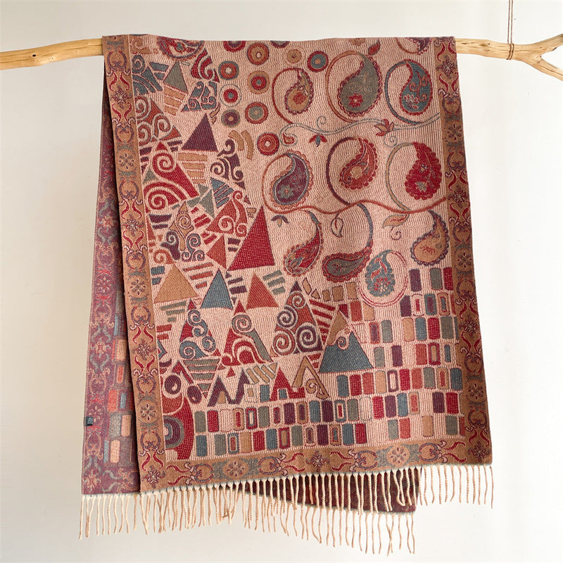 Pink Bohemian Paisley Print Scarf - Large Lightweight Shawl Wrap - 200cm x 65cm