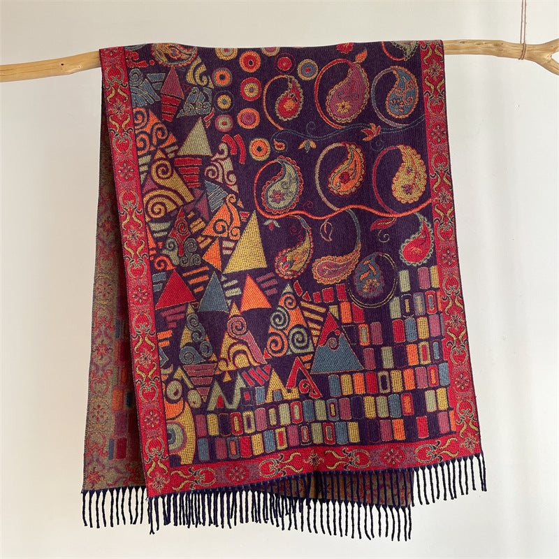 Blue Bohemian Paisley Print Scarf - Large Lightweight Shawl Wrap - 200cm x 65cm