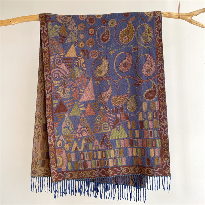 Light Blue Bohemian Paisley Print Scarf - Large Lightweight Shawl Wrap - 200cm x 65cm