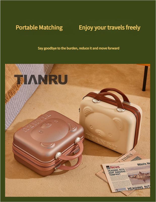 Cute Bear Face Hard-Shell Storage Case with Lock - 14-Inch grey Travel Organizer