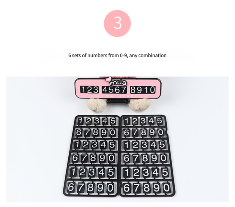 Cute Black Bow Teddy Bear Car Dashboard Decoration with Customizable Parking Number Plate - 12cm