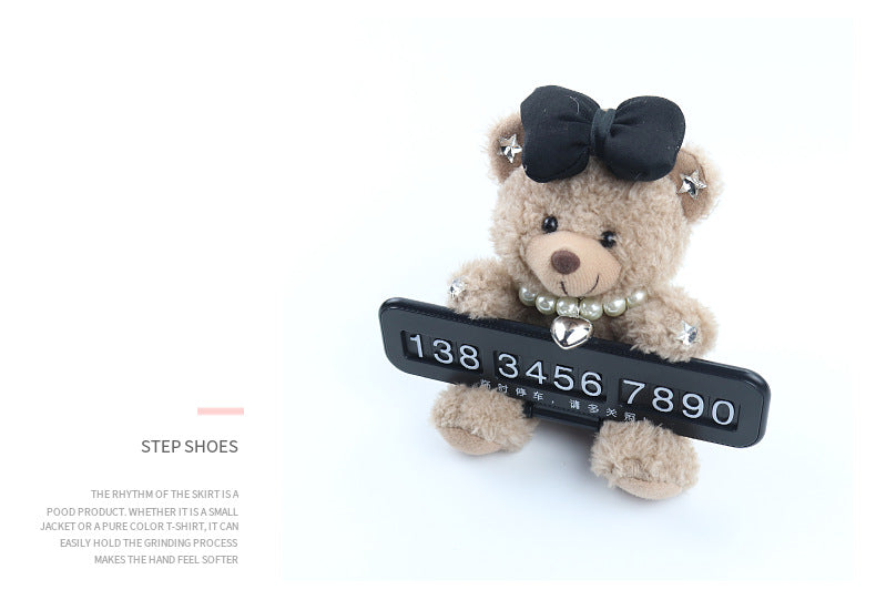 Cute Glass bear Car Dashboard Decoration with Customizable Parking Number Plate - 12cm