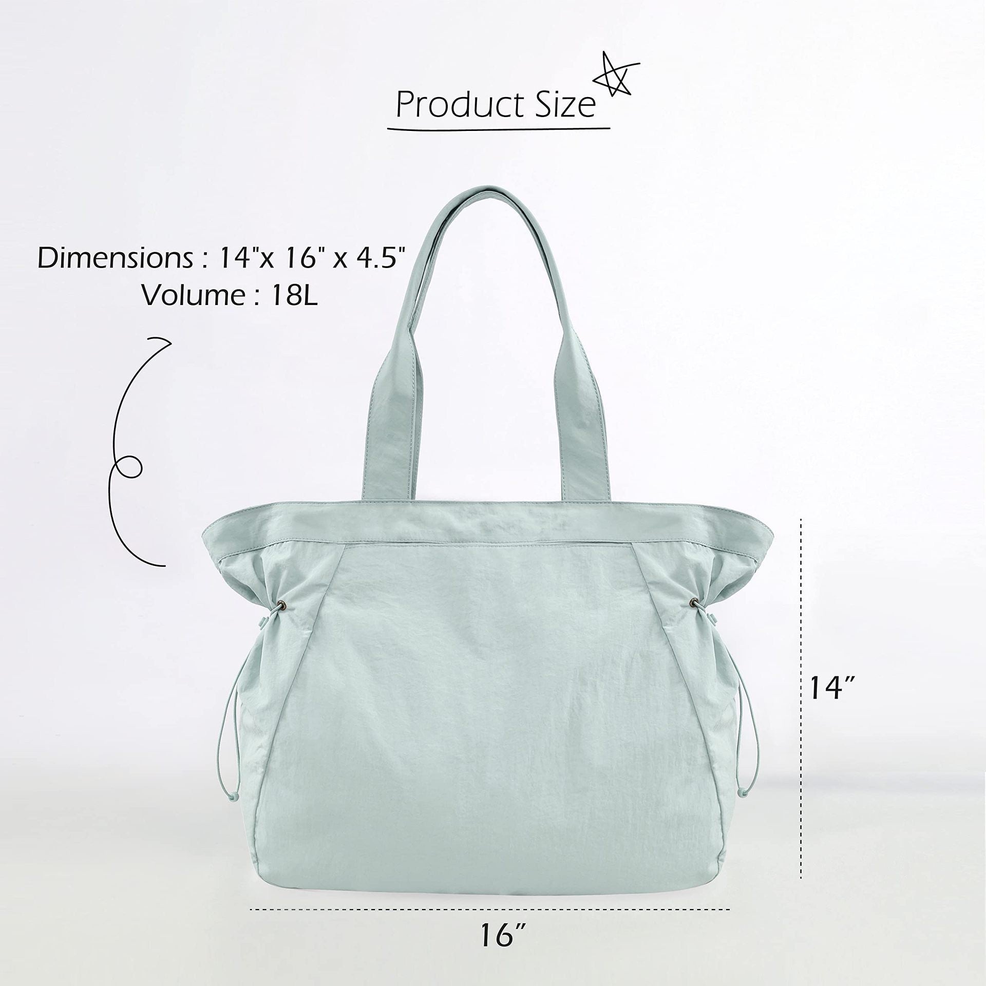 Water-Resistant Tote Bag with Drawstring Side-Cinch and Snap Closure - 18L Capacity Light Blue