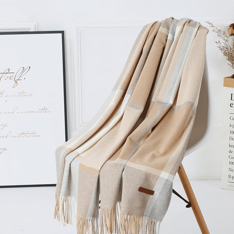 Cozy Color Block Fringe Scarf - Khaki Shawl for Fall and Winter