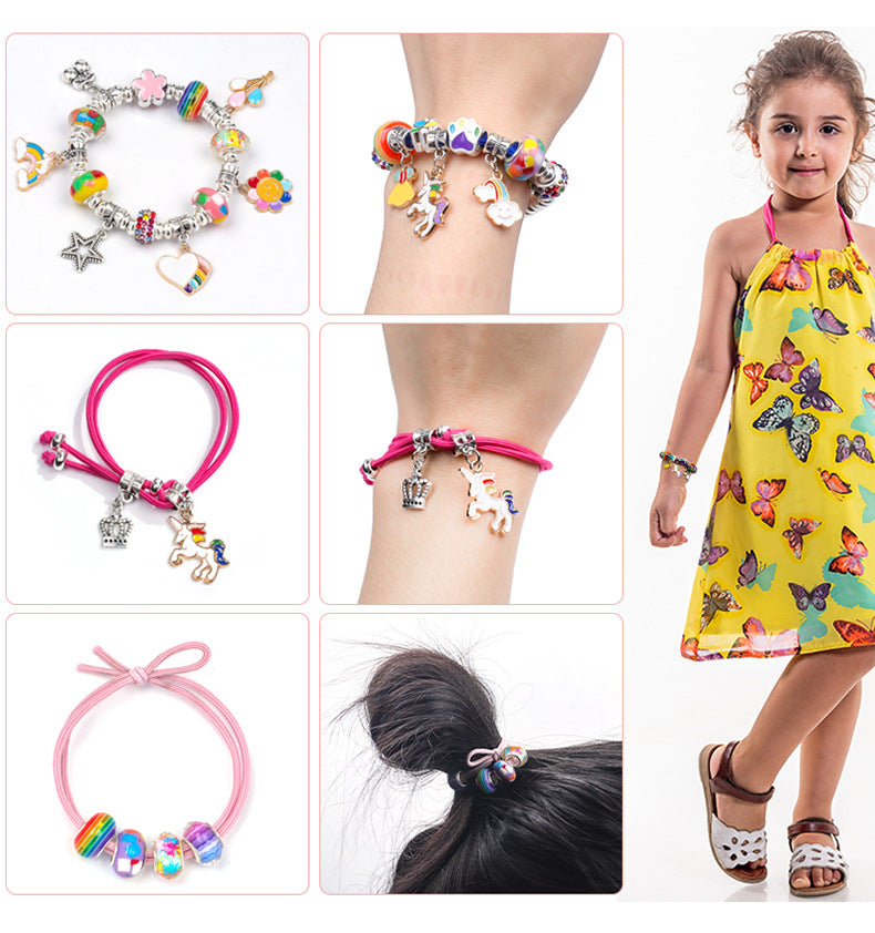 Unicorn DIY Beaded Bracelet Kit for Kids - Blue Crystal Beads and Charms Jewelry Set with Gift Box