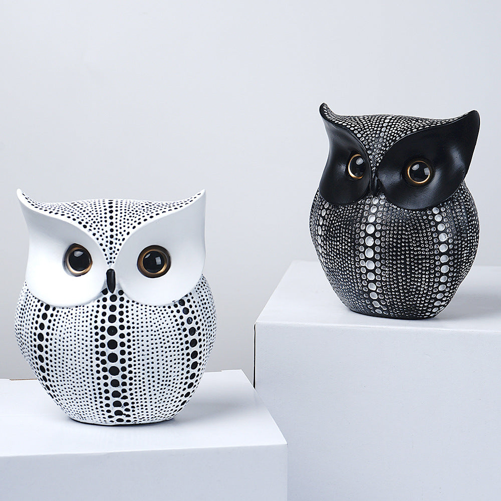 White resin owl statue - modern perforated design for living room TV cabinet and entryway decoration