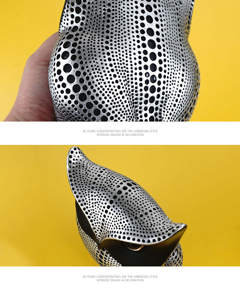 Silver resin owl statue - modern perforated design for living room TV cabinet and entryway decoration