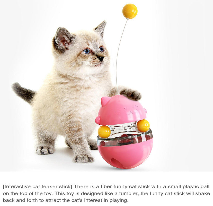 Cat Teaser Cup Toy, Interactive Treat Dispensing Ball with Wand (Yellow)