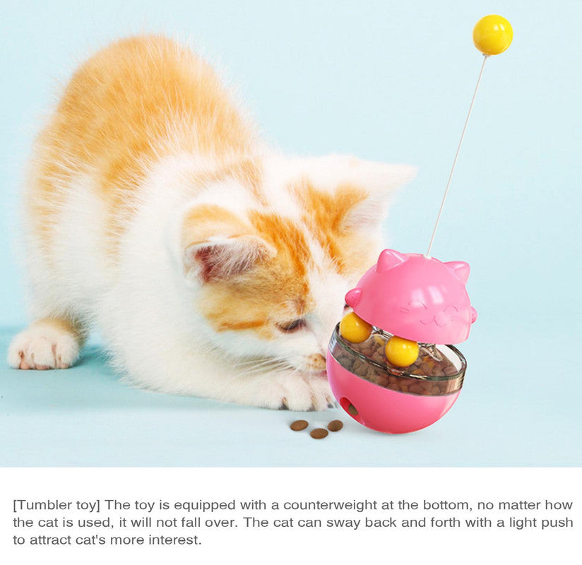 Cat Teaser Cup Toy, Interactive Treat Dispensing Ball with Wand (Pink)