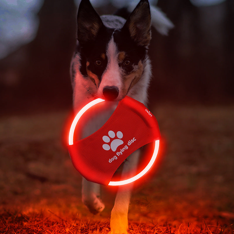 Yellow LED Rechargeable Dog Flying Disc - Glow-in-the-Dark Pet Training Toy with Paw Design