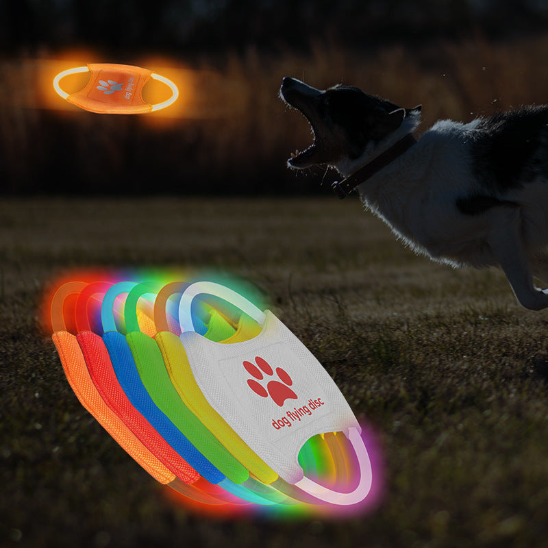Yellow LED Rechargeable Dog Flying Disc - Glow-in-the-Dark Pet Training Toy with Paw Design