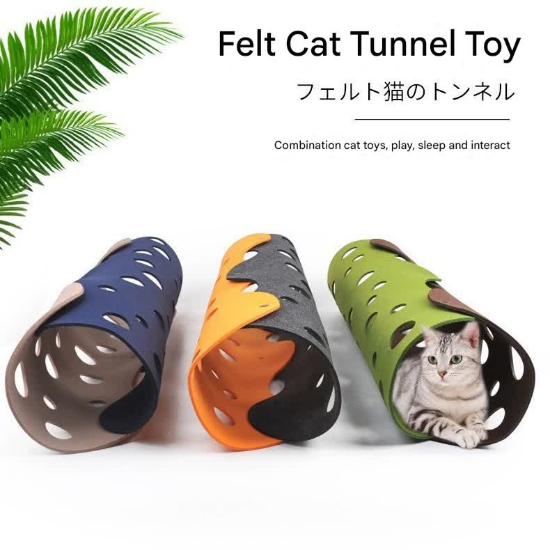 DIY Felt Cat Tunnel - Foldable Egg Roll-Shaped Pet Toy with Multiple Holes(Gray + Navy Blue)