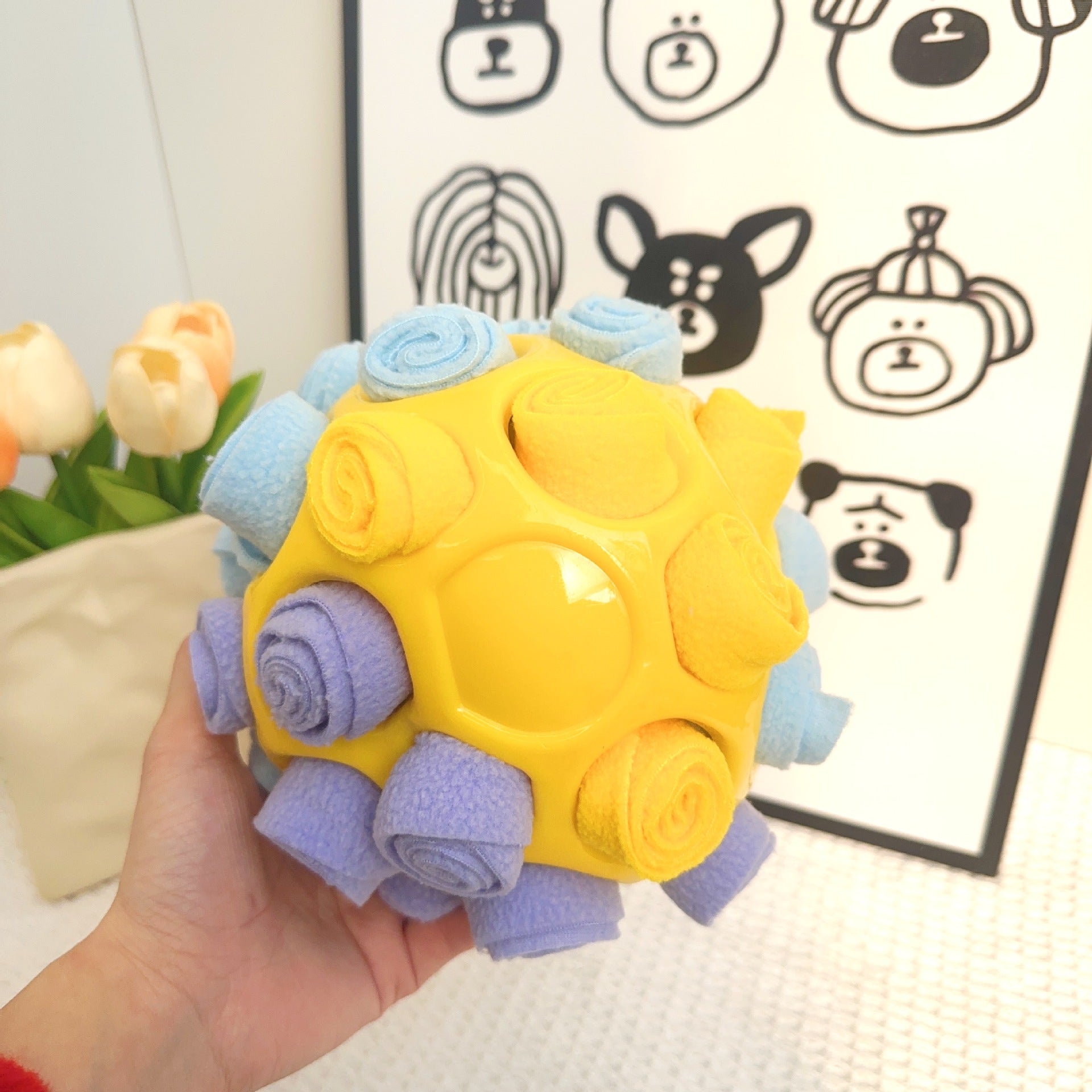 Rubber Snuffle Ball for Pets,Interactive Hollow Treat-Hiding Toy for Dogs and Cats(Yellow)