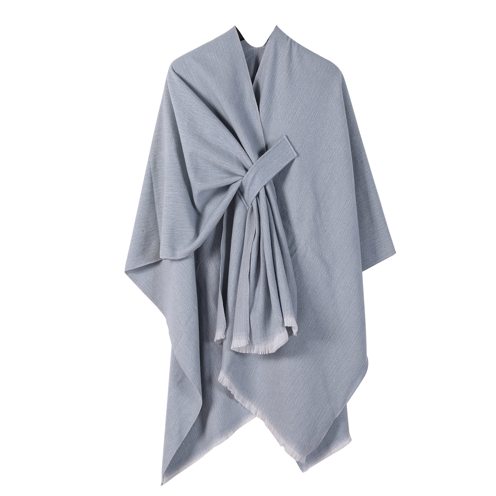 Solid Knit Poncho Shawl,Warm Fall/Winter Cape with Slit and Crossbar Design(Light gray)