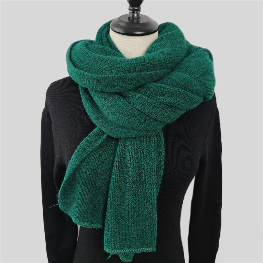 Green Imitation Cashmere Solid Scarf - Warm Winter Shawl for Men and Women