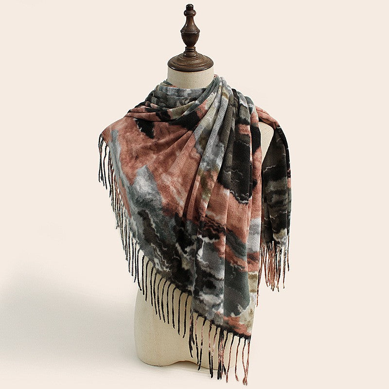 Stylish Animal Print Scarf - Warm Fall/Winter Shawl with Tassels, Imitation Cashmere(Gray-brown)