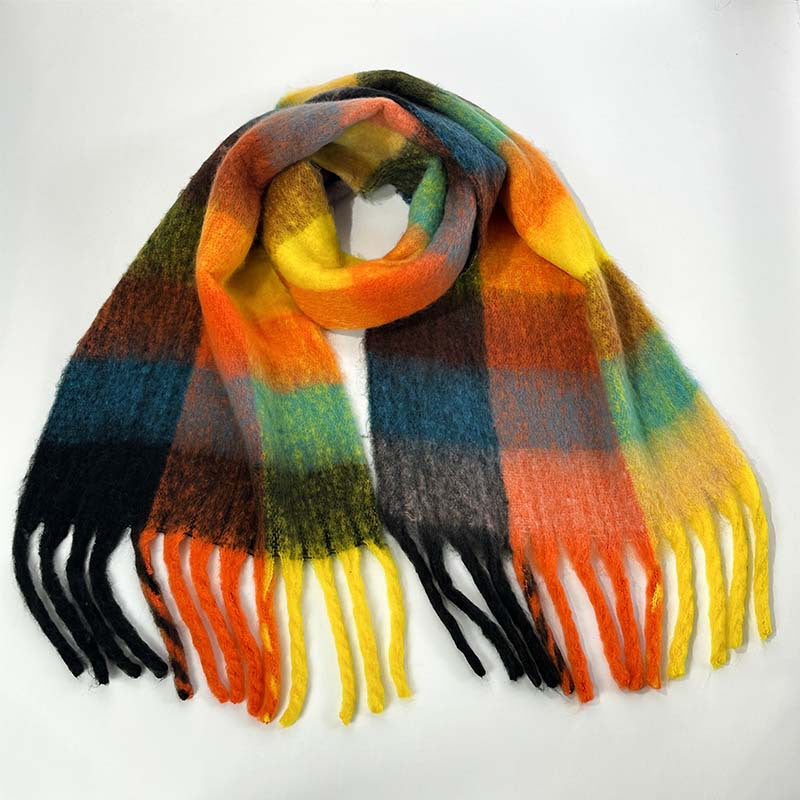 Winter Luxe Warm Oversized Scarf-Cozy Thick Plaid Wrap, European Chic Style(Orange-yellow plaid)