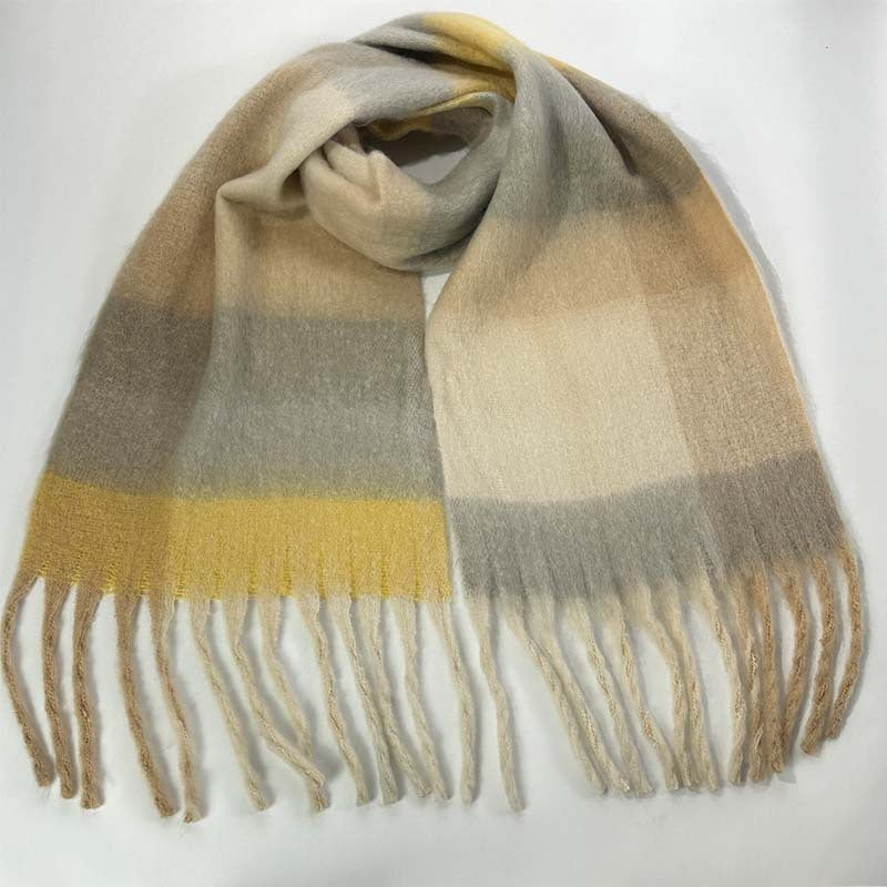Winter Luxe Warm Oversized Scarf-Cozy Thick Plaid Wrap, European Chic Style(Yellow pink)