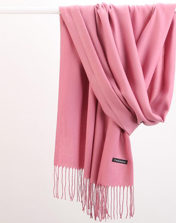 Luxe Soft Imitation Cashmere Scarf - Warm Solid Tone Shawl with Elegant Fringe(Red Bean Paste Powder)