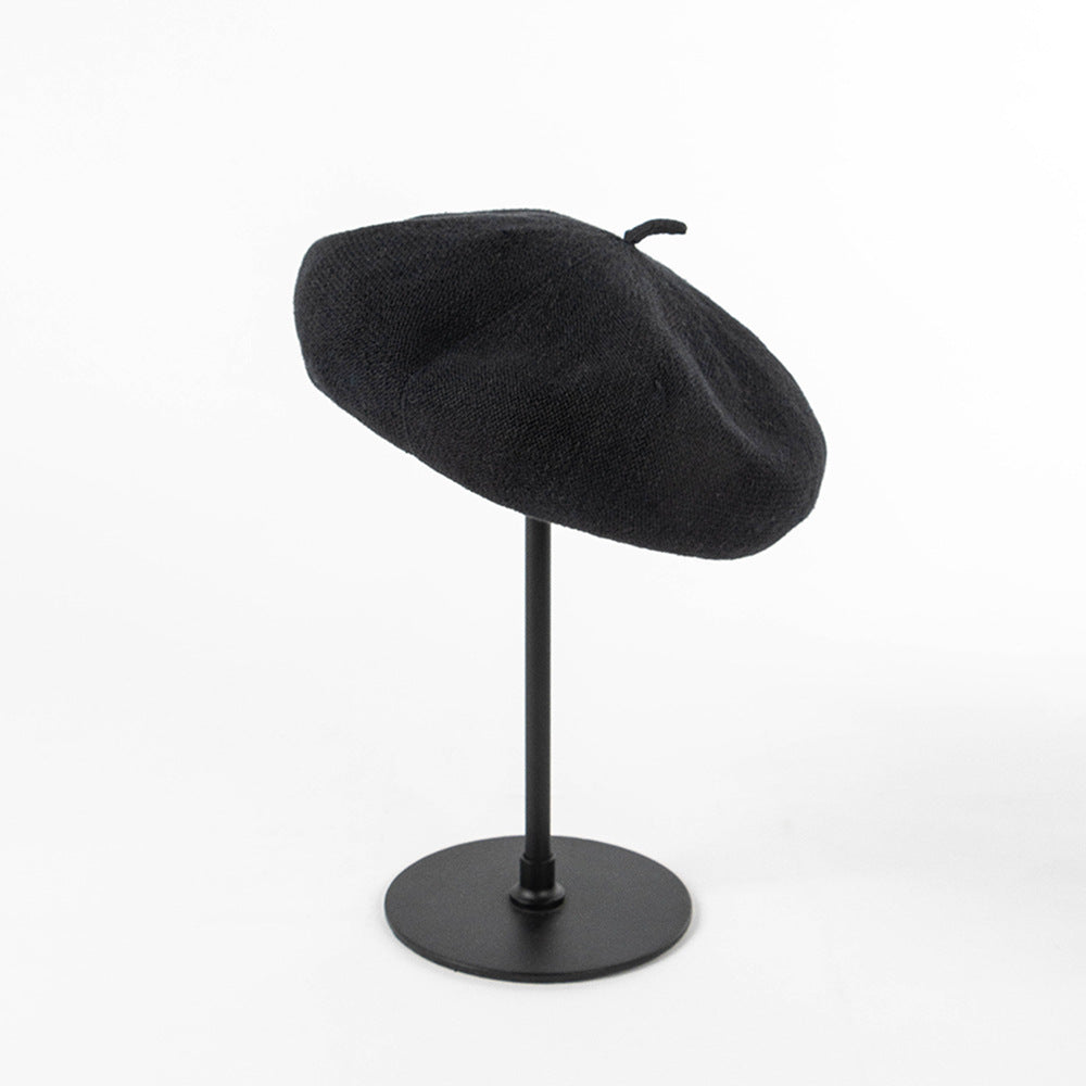 Black Linen Knit Beret - Classic Soft and Stylish Headwear