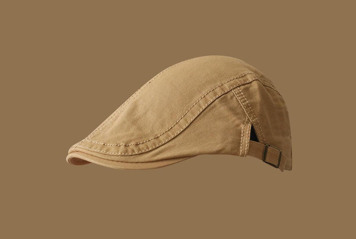 Retro Newsboy Cap - Unisex Vintage Flat Beret with Visor(Khaki)