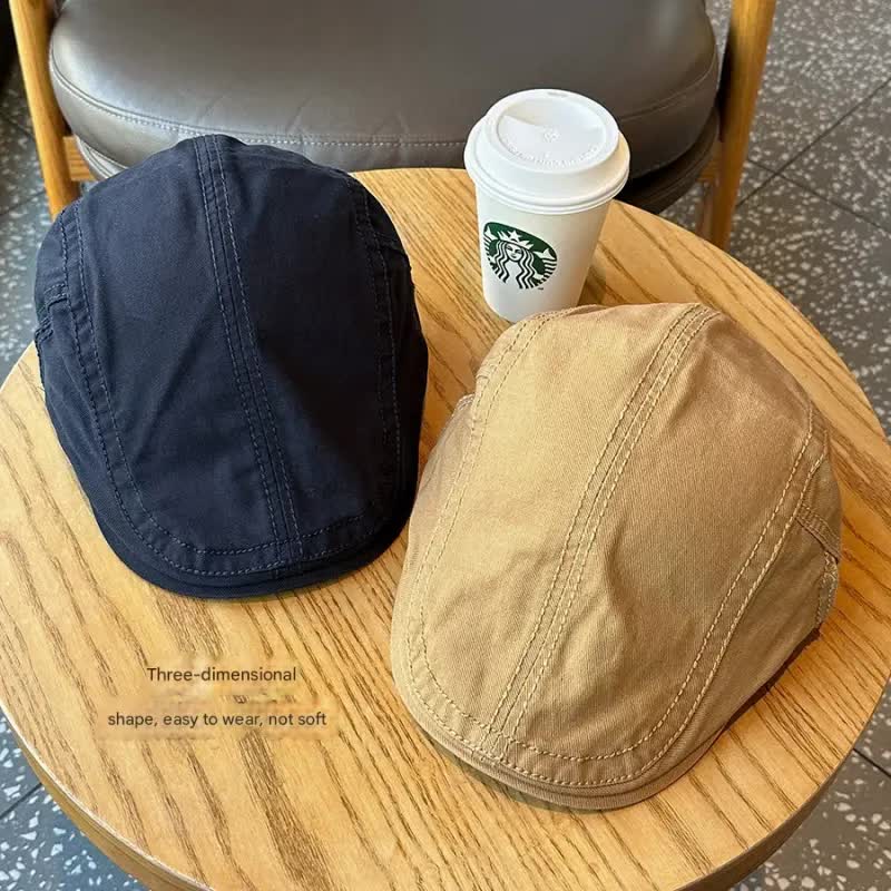 Retro Newsboy Cap - Unisex Vintage Flat Beret with Visor(Navy)