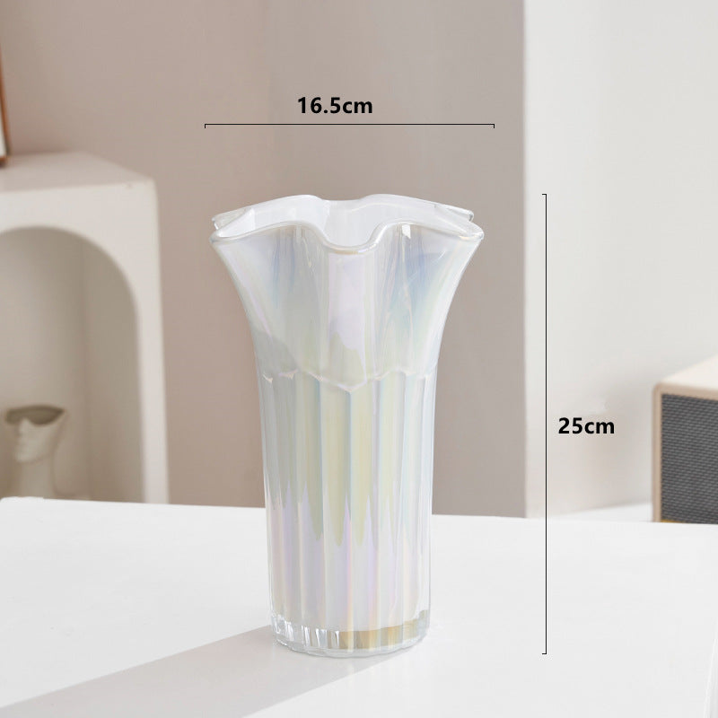 Nordic-Style Glass Vase - Elegant Fluted Flower Vase for Home Decor(White)