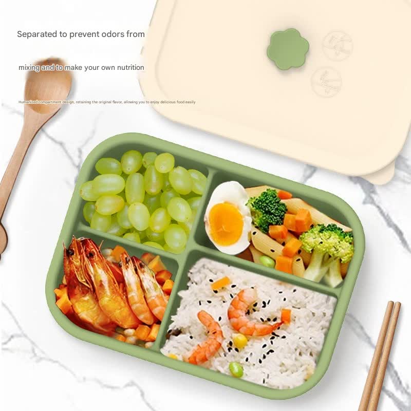 Lotus color Microwave-Safe Silicone Lunch Box with 4 Compartments - Airtight Bento Box for Work and Travel
