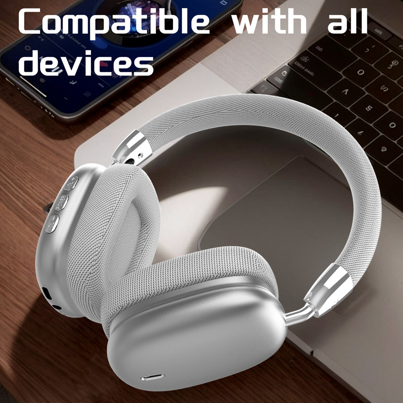 Premium Wireless Bluetooth Headphones with Stereo Hi-Fi Sound(silver)