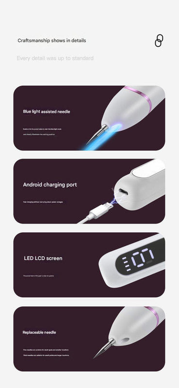 Professional 9-Level Skin Tag & Spot Remover Pen - USB Rechargeable Beauty Device(Silver)